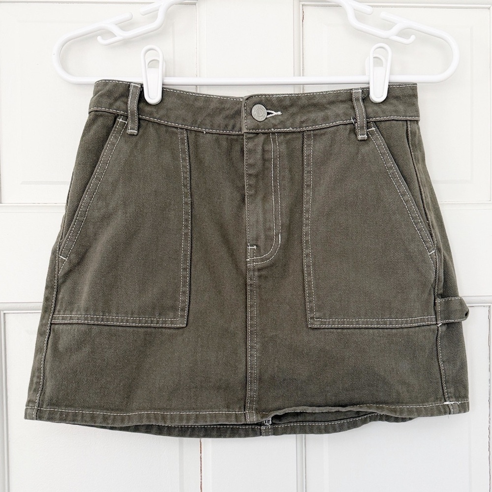 PACSUN mini denim skirt size 24 green cargo cotton